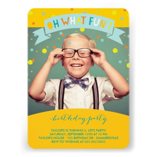 Oh What Fun Confetti Kids Birthday Party Invite