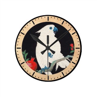 Ohara Shoson, Cockatoo and Pomegranate ukiyo-e Wall Clock
