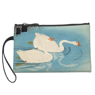 Ohara Shoson Two Sweeming Geese japanese art Wristlet Clutches