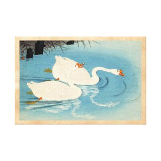 Ohara Shoson Two Sweeming Geese japanese art Canvas Prints