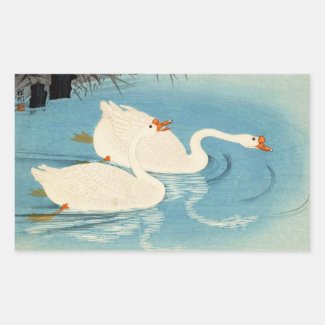 Ohara Shoson Two Sweeming Geese japanese art Rectangular Stickers