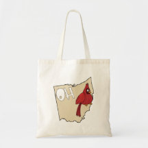 Ohio OH Map & Cardinal Bird Cartoon Art Motto Canvas Bags