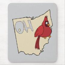 Ohio OH Map & Cardinal Bird Cartoon Art Motto Mouse Pad