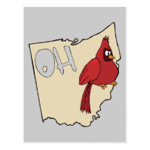 Ohio OH Map & Cardinal Bird Cartoon Art Motto Postcard