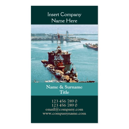 Oil drilling rig watercolor customizable business cards (front side)