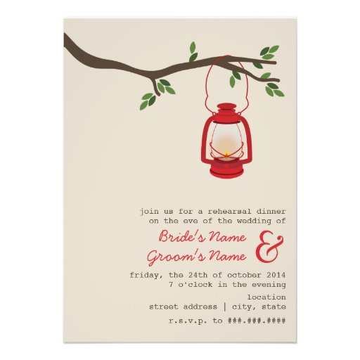 Oil Lantern Wilderness Camping Rehearsal Dinner Personalized Announcements