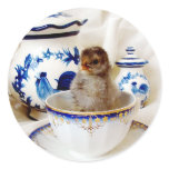 Oil Paint Effect Chick and Tea Cup In Studio Round Sticker