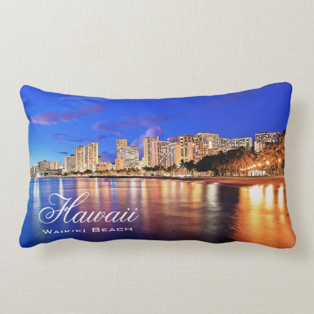 Oil Painting Hawaii Waikiki Beach Night Scene Pillows-1