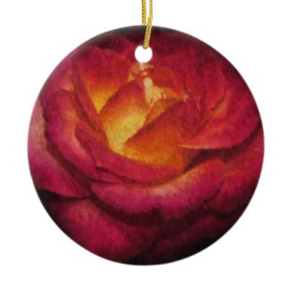 Oil Paiting Fiery Merry Red Rose Christmas Tree Ornament