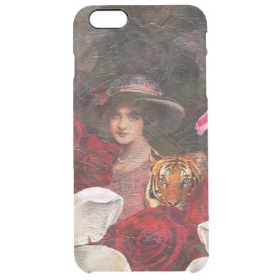 Oil Textured Roses Tiger Woman Clear iPhone 6 Plus Case
