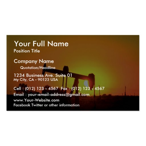 Oil well pump at sunset, Illinois, U.S.A. Business Cards (front side)