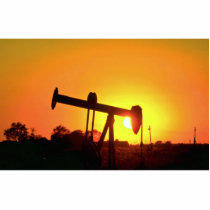 Oil well pump at sunset, Illinois, U.S.A. Photo Sculpture