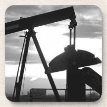 Oil Well Pump Jack Black and White Coaster