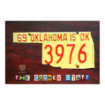 Oklahoma License Plate Map Print posters