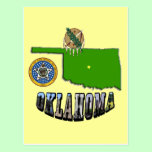 Oklahoma Map, seal and Picture Text postcards