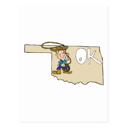 Oklahoma OK Map & Cowboy Cartoon Art Motto Postcard Zazzle