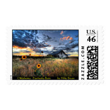 Oklahoma Prairie Barn at Sunset - US Postage