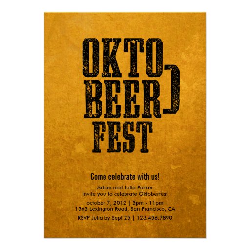 Oktoberfest Beer Drinking Gold Party Invitation (front side)