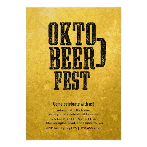 Oktoberfest Beer Drinking Gold Party Invitation 5" X 7" Invitation Card Zazzle