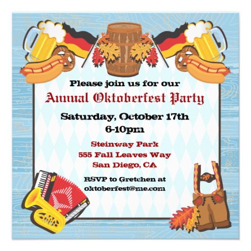 Oktoberfest Party Invitation on old wood backgroun (front side)