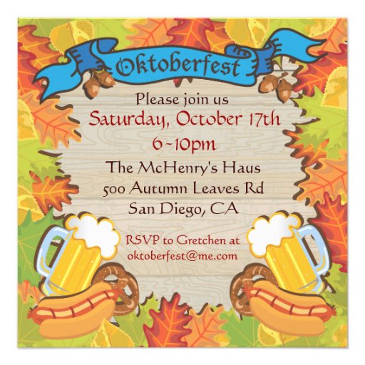 Oktoberfest Party Invitations with Autumn Leaves (front side)