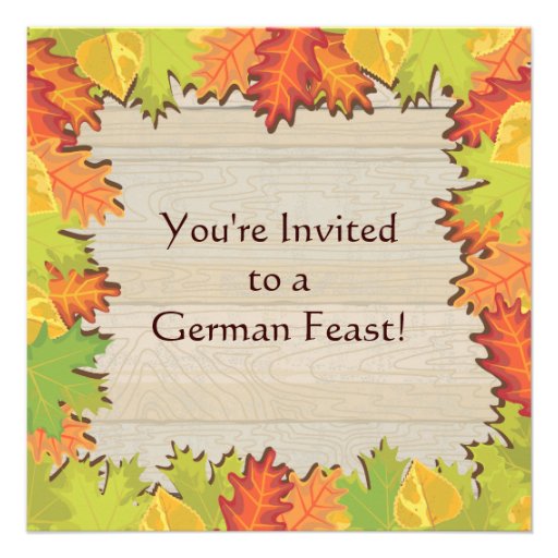 Oktoberfest Party Invitations with Autumn Leaves