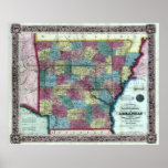 Old 1854 Arkansas Map Print
