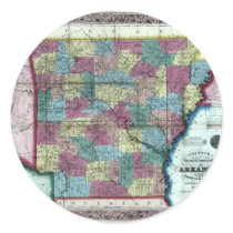 Old 1854 Arkansas Map Round Sticker
