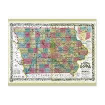 Old 1856 Iowa Map Postcard