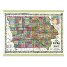Old 1856 Iowa Map Postcard
