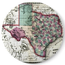 Old 1866 Texas Map Pinback Button