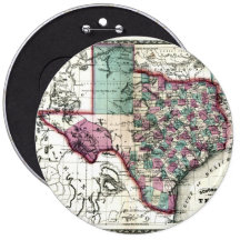 Old 1866 Texas Map Pinback Button