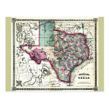 Old 1866 Texas Map Post Card