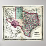 Old 1866 Texas Map Print