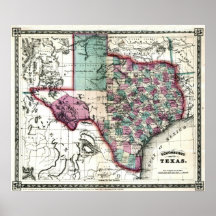 Old 1866 Texas Map Print