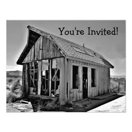 Old abandoned and detroyed shack invitations