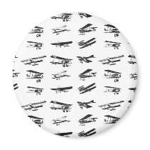 Old airplanes in black and white, vintage aircraft fridge magnet
