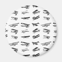 Old airplanes in black and white, vintage aircraft fridge magnet