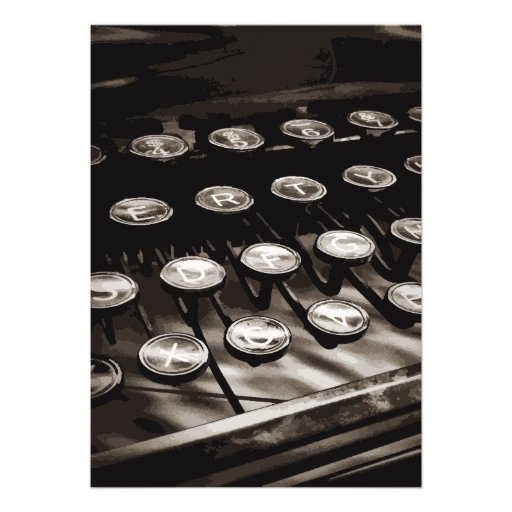 Old Antique Typewriter Keys Black White Personalized Invites