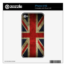 Old Antique UK British Union Jack Flag Skin For iPhone 4