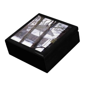Old Barn and Trees in the Snow Winter Photo Keepsake Box