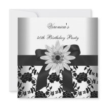 OLD Birthday Party Black White Flower Diamond Invitations