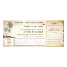 old boarding pass flight wedding invites with RSVP