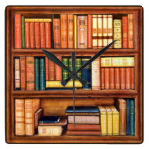 Old Books Library Bookshelf Wall Clock