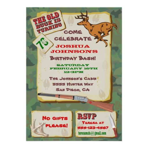Old Buck Deer Hunting Birthday Party Invitations