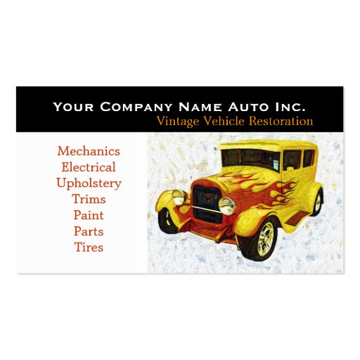 Old Car Repair Shop - Restorations Business Card (front side)