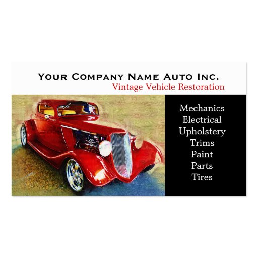 Old Car Repair Shop - Restorations Business Cards (front side)