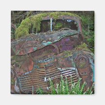 Old Car Wreck in the Forest Photo Fridge Magnet
