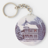 Old Colonial House at Christmas Keychain