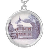 Old Colonial House at Christmas Pendant